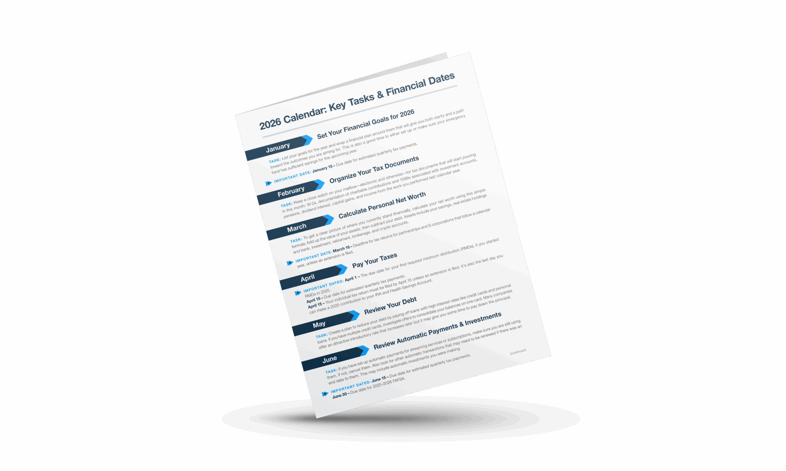 Image of the 2026 Calendar, with key tasks and financial dates